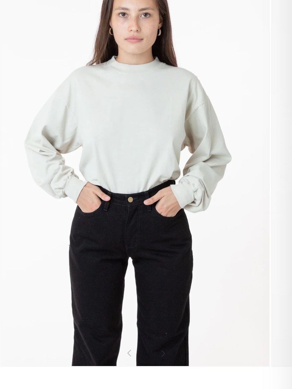 LOS ANGELES APPAREL LONG SLEEVE GARMENT DYE MOCKNECK T-SHIRT - CEMENT